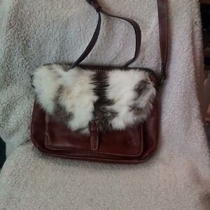 Leather Patricia Nash Crossbody Bag with White & Brown Rabbit Fur Trim